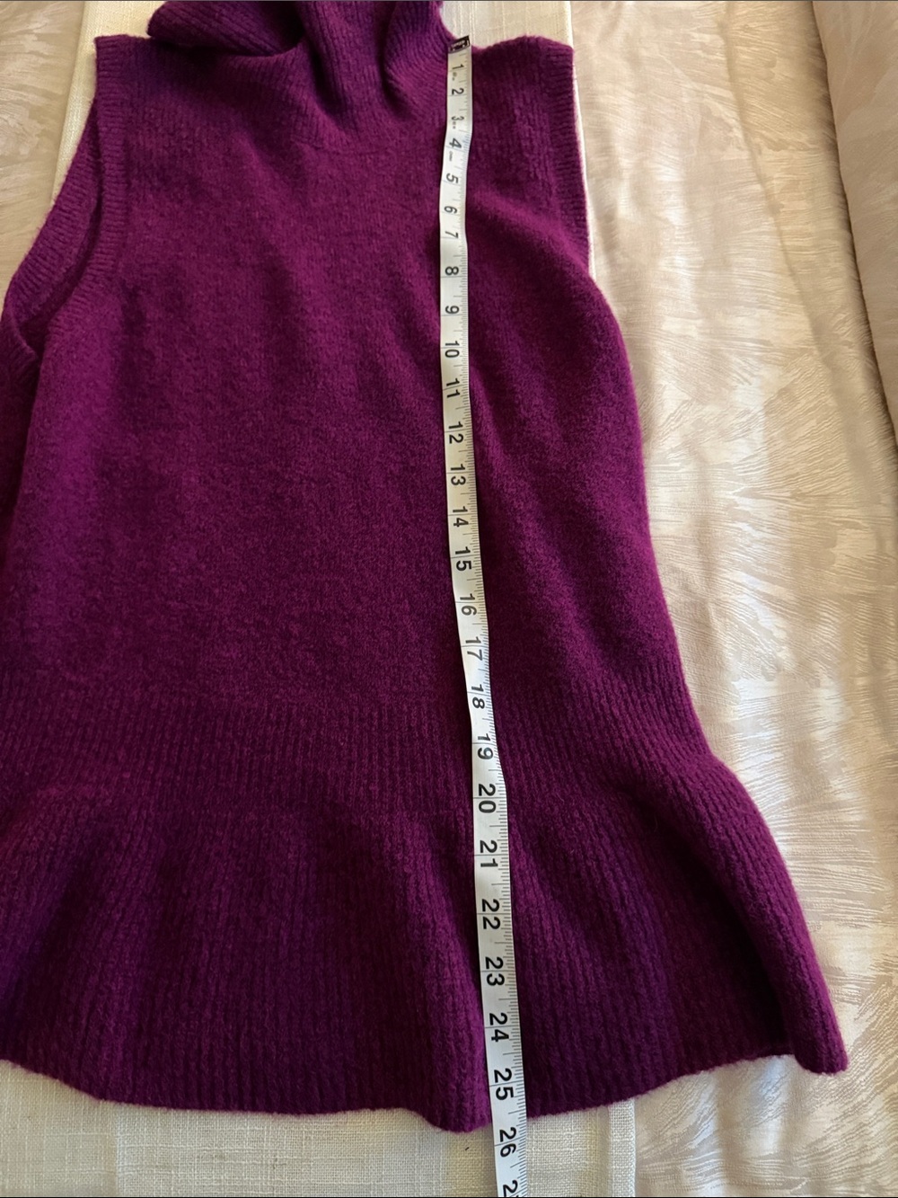 White House Black Market Sleeveless Cowl Neck Peplum Sweater - Plum - Large - Picture 6 of 9